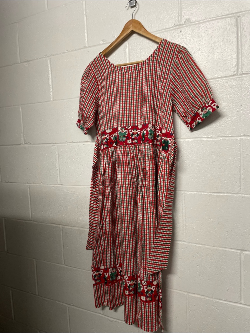 Vintage cottagecore Red Gingham Midi Dress with Christmas Festive Trim
